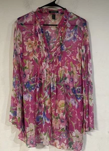 Lauren Ralph Lauren Floral Print Pintuck, Sheer 100% Silk Blouse Women's, 1X - Picture 1 of 3