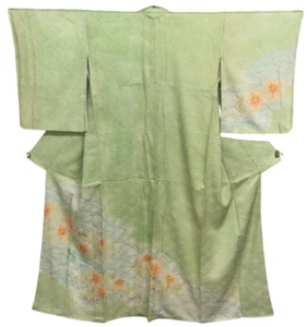 Kimono japonés vintage verde seda caro tradición sibori suciedad altura 62,2 pulgadas - Imagen 1 de 24