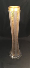 Vintage Cut Crystal Vase with Hand Painted Gold Design