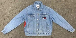 Vintage Tommy Hilfiger Denim Button up Trucker Jean Jacket Big Flag Sz L/G - Picture 1 of 24