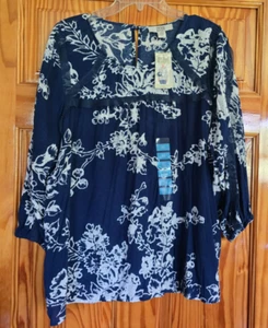 NWT - Vintage America 3/4 Sleeve Blue White Top Size XL Lightweight - Retail $69 - Picture 1 of 7