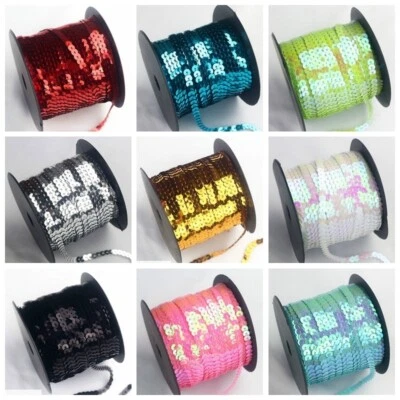 90M/Roll 6mm Width Sequins Trim String Flat Round DIY Sewing Various Colors - Image 1 of 4