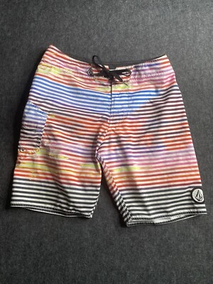 Men’s Sz 30 Volcom Board Shorts Swim Trunks Bright Colors Striped Summer Fun - Image 1 of 4