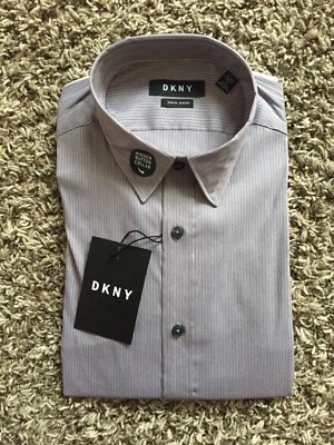 *New*DKNY Men`s Slim Fit Strech Long Sleeve Dress Shirt (Burgundy&grey, L) - Image 1 of 2