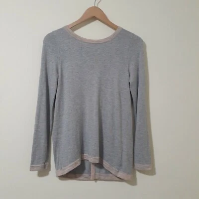 HALOGEN Womens XS Gray w/Pink Trim Sweater Open Back Long Sleeve Cashmere Blend - Imagem 1 de 4