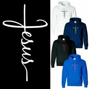 Jesus Cross Men Religious Hoodie Christian Faith Bible Christ Church Humor Tee - Picture 1 of 19