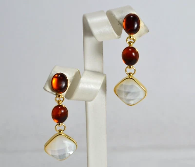 ORECCHINI  ARGENTO 925  MADREPERLA  FACCETTATO OVALE AMBRA 8 x 10 mm   AGHT 0973 - Immagine 1 di 3