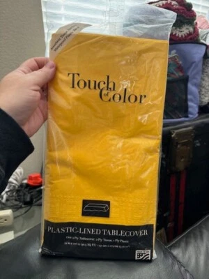 Touch of Color Plastic-Lined School Bus Yellow Table Cover 54x108"  3-Ply New! - Image 1 of 2