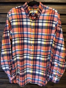 Alan Paine England Colorful Cotton Long Sleeve Flannel Plaid Shirt Peach Med - Picture 1 of 8