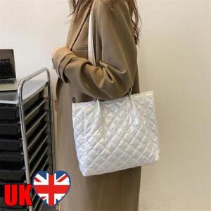 Autumn Winter Ladies Handbag Quilted Chain Cotton Padded Top-handle Bag (White)