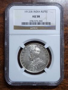 1912 British India 1 Rupee, 917 Silver, NGC