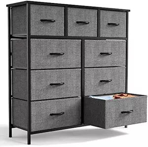 9 Storage Drawer Dresser for Bedroom Tall Wood Dresser with Fabric Storage Tower - Picture 1 of 44