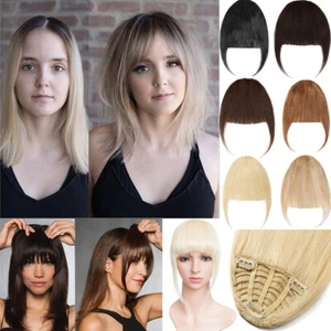 Topper Clip on Fringe Hair Bangs Clip In 100% Human Hair Piece Air Bangs Topper - Picture 1 of 38