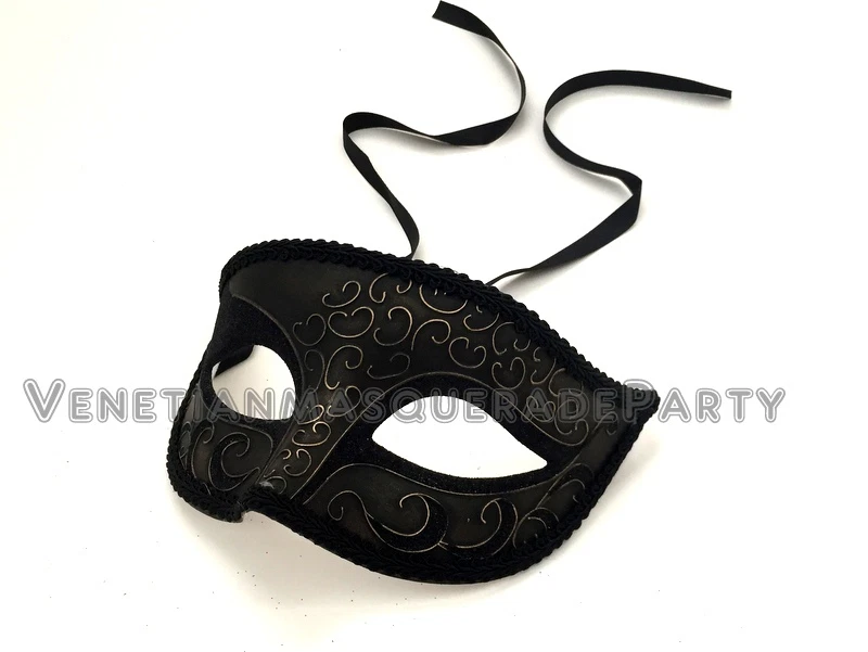 Metalic Black Halloween Costume Ball Prom Party Boys Mens Masquerade Eye Mask - Image 1 of 1