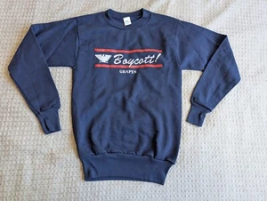 Boycott Grapes Sweatshirt Adult Small Blue UFW Boycott Cesar Chavez Original VTG - Picture 1 of 9