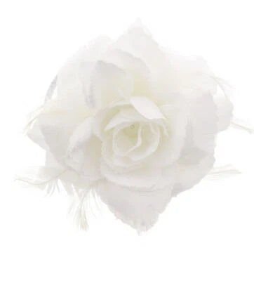 Glitter Hair Rose with Feathers on Clip, Elastic & Brooch Pin Fascinator Wedding - Image 1 of 2