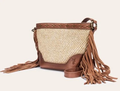 Novo Frye Ava Ráfia Mini Balde Couro e Bege Palha Transversal Novo com etiquetas com Bolsa de Pó - Imagem 1 de 4