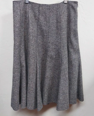 MICHAEL Michael Kors 粗花呢喇叭裙 4 灰色羊毛衬里职业工作侧拉链 — 第 1/4 张图片