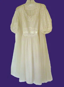 VANITY FAIR Elfenbein Spitze Trikot Nylon Peignoir Nachthemd Morgenmantel Set 34 Vintage 60er - Bild 1 von 12