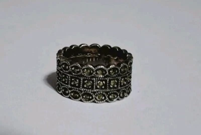  Judith Jack Sterling Silver Marcasite Band Ring Size 6.75  7.2g  - Imagem 1 de 4