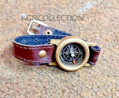 Brújula antigua vintage con correa de cuero reloj retro brújula náutica Foto 1 de 3