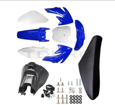 Kit de guardabarros de plástico azul y tanque y asiento y pernos traje Honda CRF70 CRF70F moto de cross Foto 1 de 4