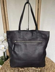 John Lewis black leather slouchy tote bag handbag - Picture 1 of 15