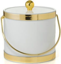 Made In USA White With Gold Bands Double Walled 3-Quart Insulated Ice Bucket