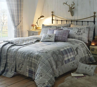 DREAMS N DRAPES Tatton Stag Heather Bedding Range. Choice of Duvet Sets Throws Cushions Curtains