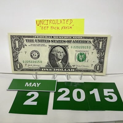 One Dollar Bill Birthday Note May 2 2015. Uncirculated. Fancy Serial Number - Image 1 of 4