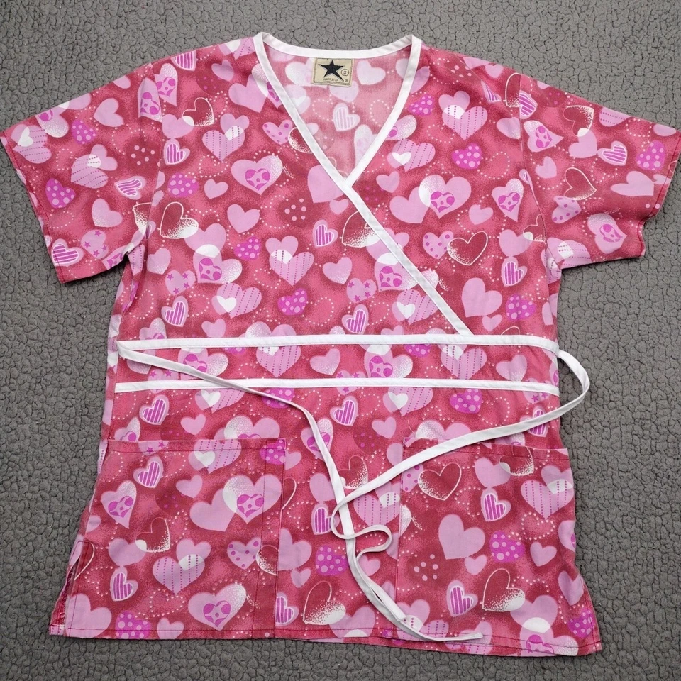 Black Star скраб Топ женщин маленький красный розовый сердца галстук v-образным вырезом медицинский - Изображение 1 из 4