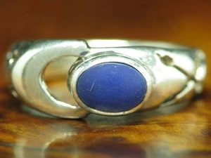 925 Argento Sterling Anello Con Lapislazzuli Ricoperto / Vero / Rg 52/4,0g - Foto 1 di 3
