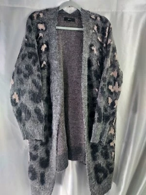 Cardigã feminino Ellos tamanho 18/20 L aberto estampa animal cinza jacquard multicolorido - Imagem 1 de 4