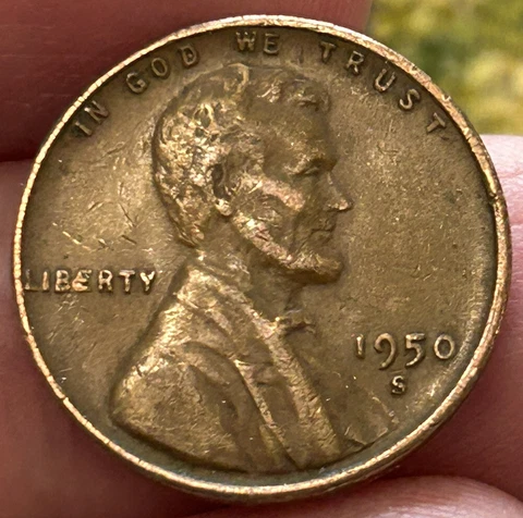1950-S Lincoln wheat cent error penny - Error in LIBERTY Cover