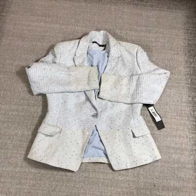 Blazer Badgley Mischka Mujer Pequeño Lentejuelas Terciopelo Chaqueta Beige Azul Bolsillo Foto 1 de 4