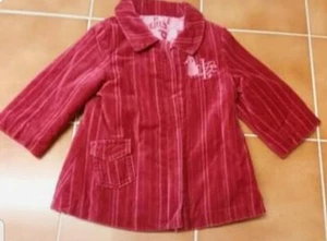 Baby Girl's Age 6 Months Velour Feel Elle Coat Dark Red & Pink VGC - Picture 1 of 9