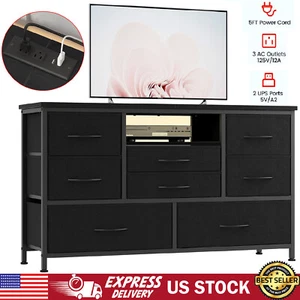 Modern Dresser TV Stand for Bedroom LED Chest of Drawer Storage w/Power Outlet - Picture 1 of 12