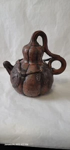 Vtg Chinese Yixing Clay Pumpkin Teapot Signed - Picture 1 of 14