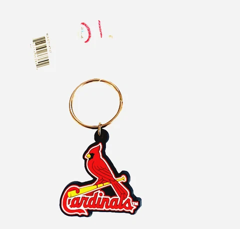 ST LOUIS CARDINALS KEYCHAIN KEYRING FLEXIBLE RUBBER BIRD ON BAT LOGO 1.5" NEW Cover