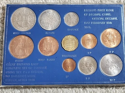 GREAT BRITAIN 1971 FIRST ISSUE DECIMAL COINS & LAST £SD 11 COINS SET  - Image 1 of 4