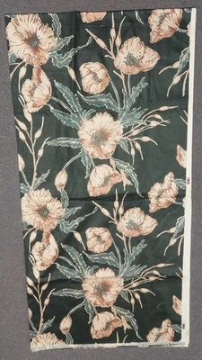 Green Floral Poppy Chintz Fabric Glazed Polished Cotton 55 x 102 Vintage  - Image 1 of 2