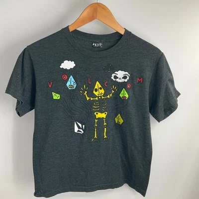 VOLCOM Womens Doodle Kite Skeleton Halloween Grunge Tshirt Medium - Image 1 of 4