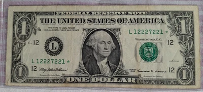1999 $1 Dollar star note, SN L12227221* circulated - Image 1 of 2