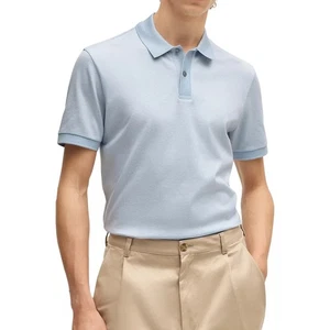 Hugo Boss Men's Short Sleeve BOSS Parlay Mercerised Cotton Polo Shirt Light Blue - Picture 1 of 5