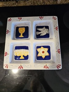 Christmas Square 4 Section Serving Plate 12"x12" Hanukkah Colorful Design - Picture 1 of 5
