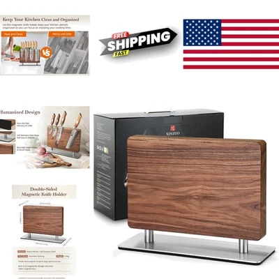 Magnetic Knife Block Natural Walnut Holder with Strong Magnets for Countertop - Image 1 of 4