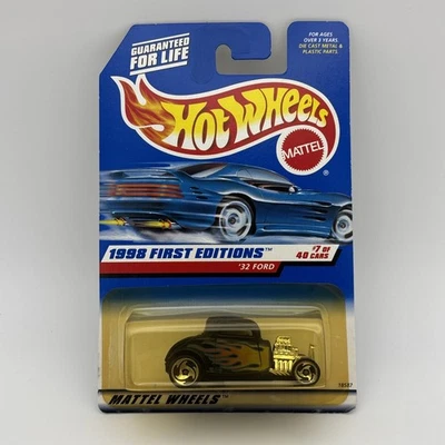 VTG ✅ Hot Wheels 1998 First Editions ’32 Ford Black Flames #7/40 Mattel Wheels - Image 1 of 4
