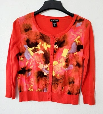 Suéter cardigã curto NEW YORK & CO tamanho médio 100% algodão manga 3/4 adorável - Imagem 1 de 4