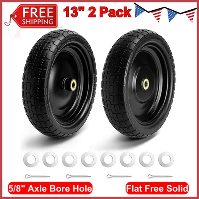 13" Flat Free Tire & Wheel Solid For Wagon Cart/Hand Trucks/Dolly/Lawnmower - Image 1 of 4