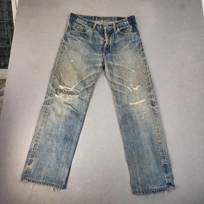 VTG Levis 501 Jeans Men 33x29 Selvedge LVC Thrashed Destroyed Whiskers Honeycomb - Image 1 of 4